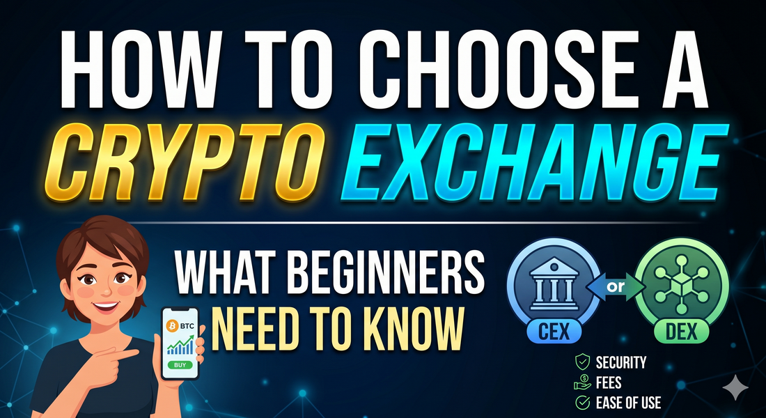 A guide on how to choose a crypto exchange for beginners, featuring mobile trading and CEX vs DEX comparisons.